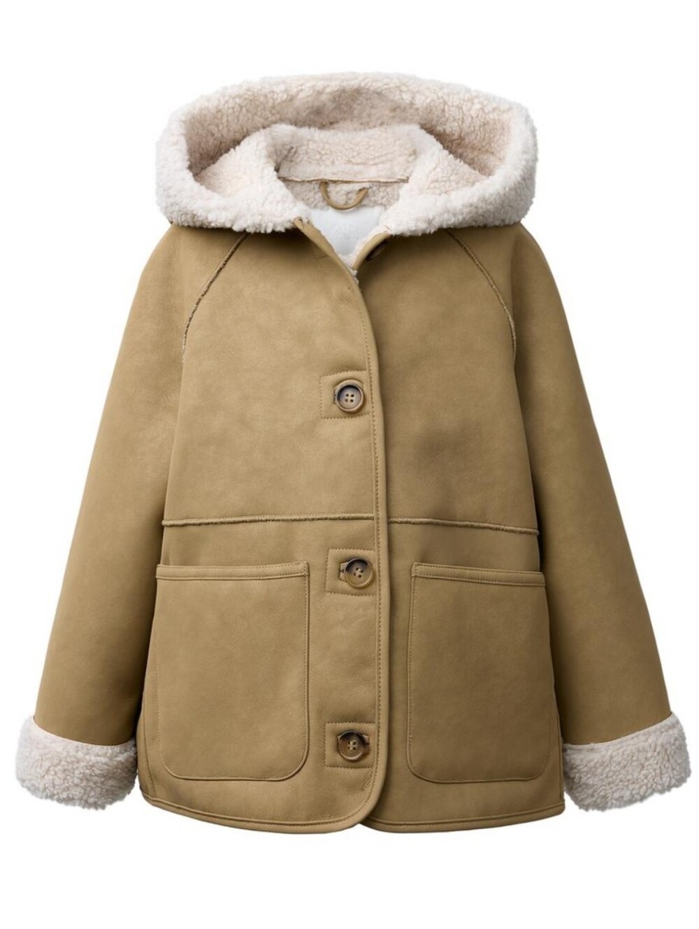 Zara Kids NWT Camel Faux Shearling Double Faced Fleece Hooded Coat 5Y
